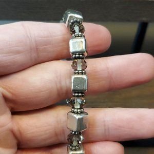 7 Inch 925 Sterling Silver Squares And Glass Gems Bracelet